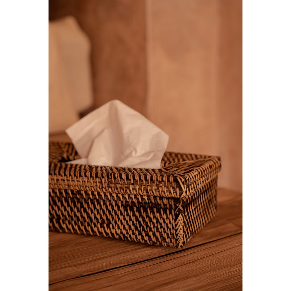 Natural brown woven rattan tissue box cover