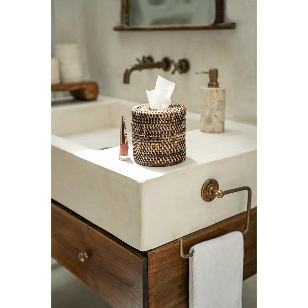 Natural brown handwoven rattan tissue box