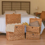 Brown water hyacinth trunk basket with hinged lid