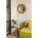 Natural raffia round wall mirror with fringed frame