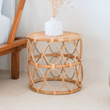 Beige round rattan side table