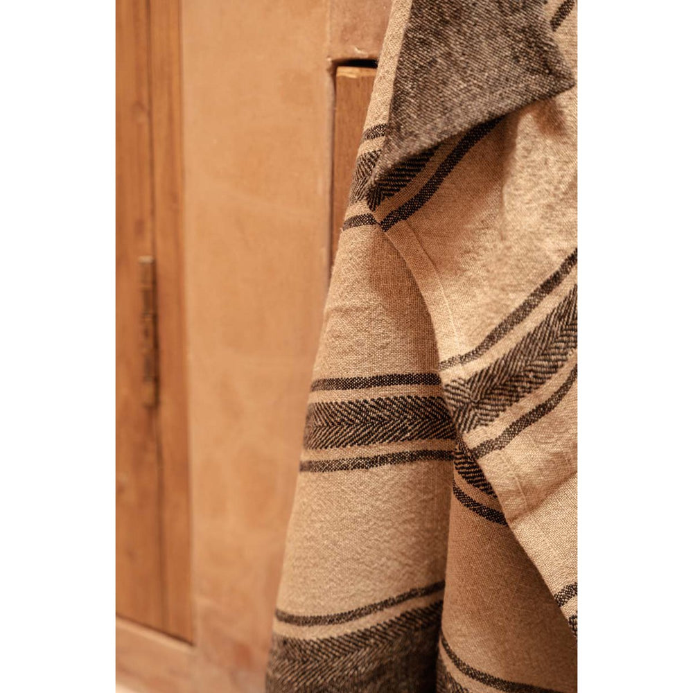 Natural black striped linen kitchen towel