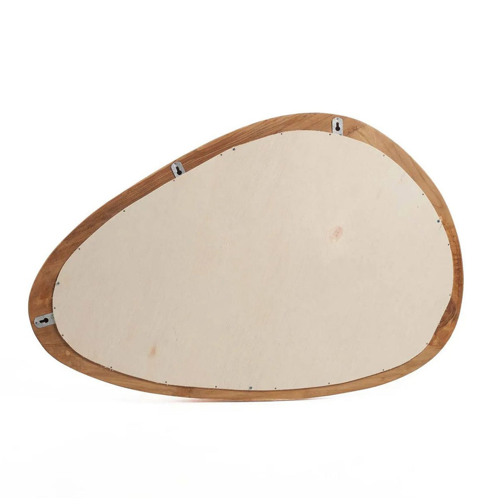 Beige teak wood organic mirror