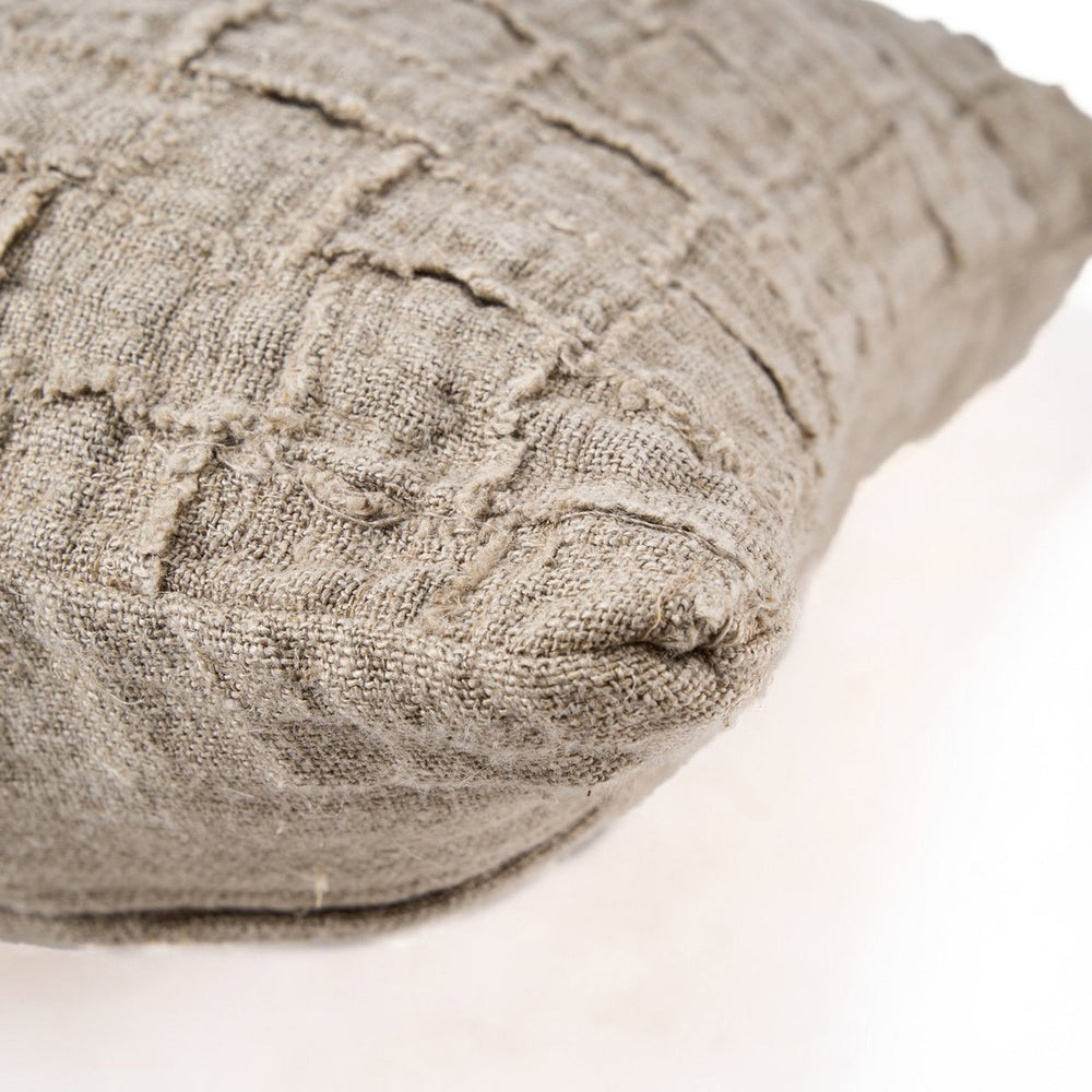 Natural woven linen cushion cover with damier pattern