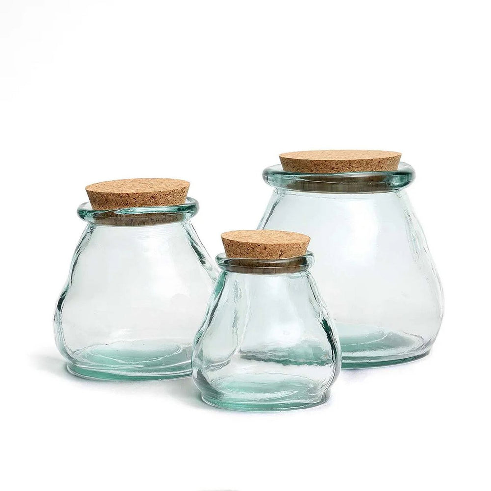 Blue recycled glass storage jar with cork lid
