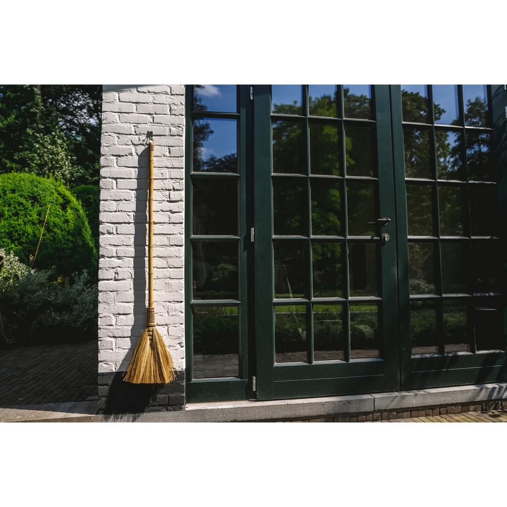 Natural grass decorative broom with tall handle