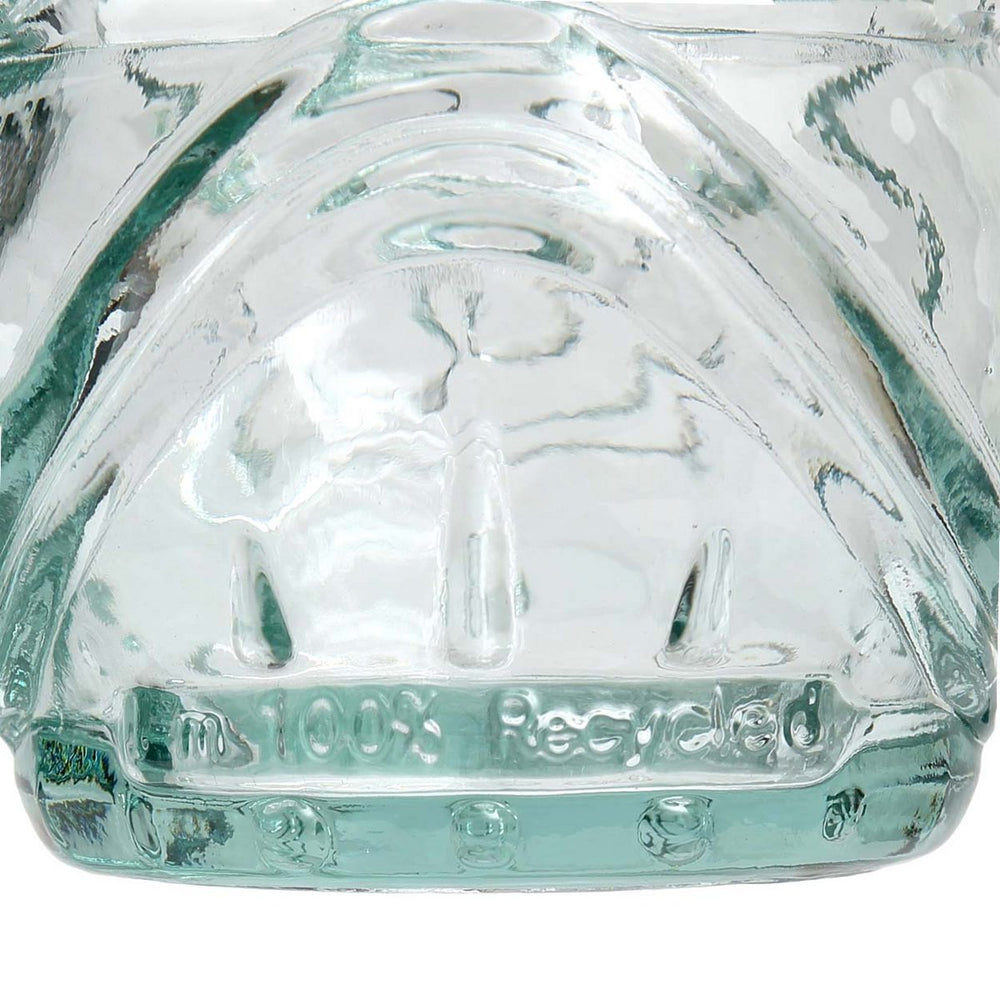 Blue recycled glass drinking glass with sculptural face design