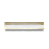 Beige long ceramic platter with white honey glaze
