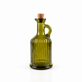 Green ribbed recycled glass olive oil bottle with handle