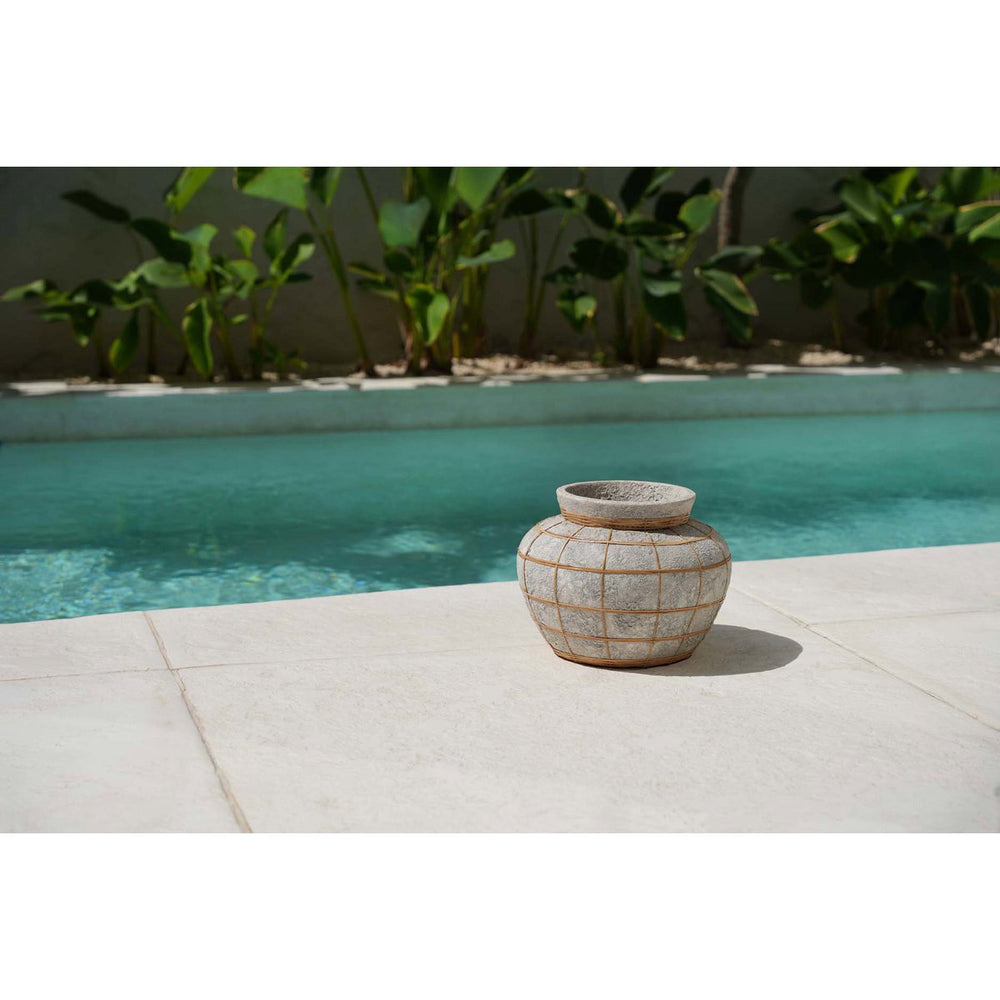 Terracotta belly vase with rattan detail