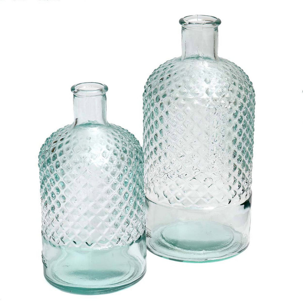 Blue textured glass bottle