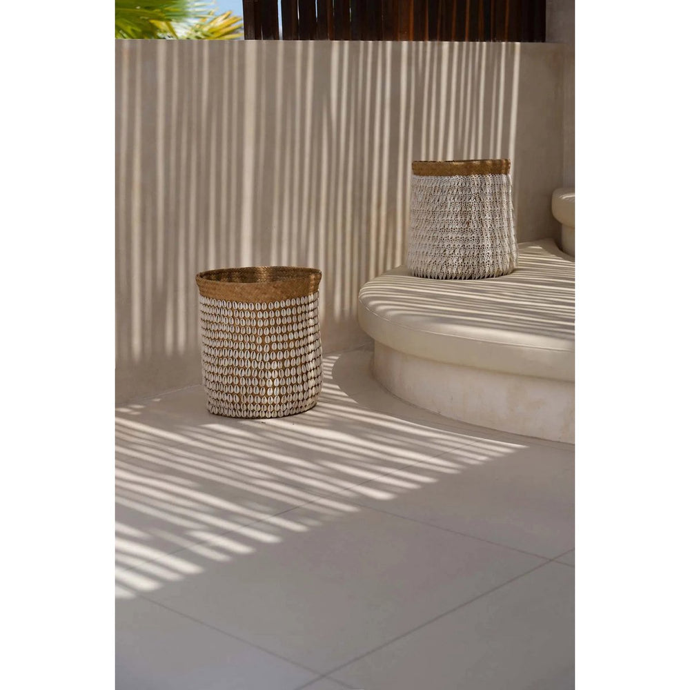 Handmade pandan basket with shell embellishments