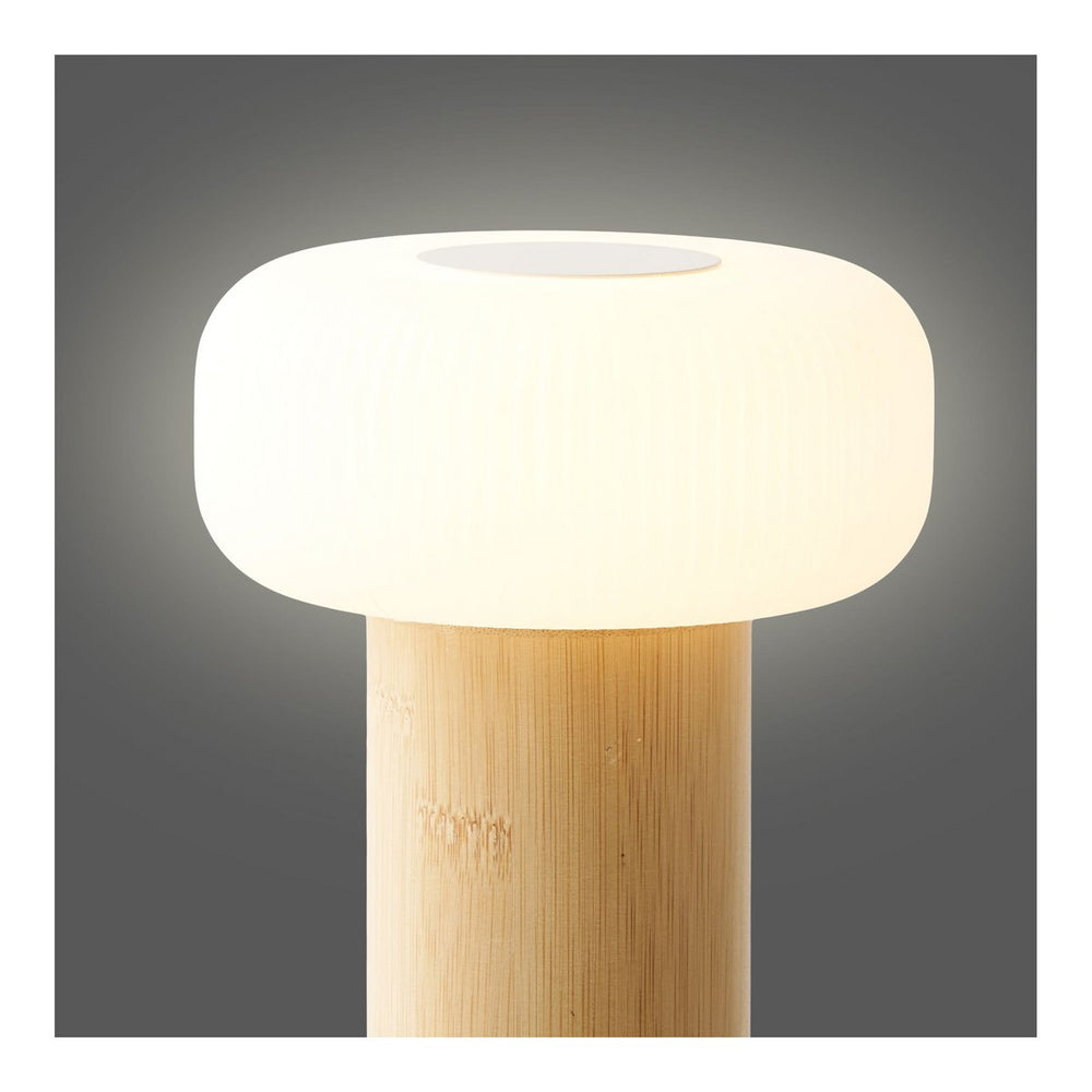 Natural bamboo and white metal rechargeable table lamp