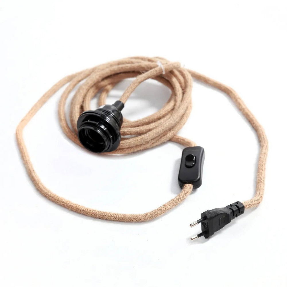 Natural black jute-wrapped ceiling lamp cable fitting