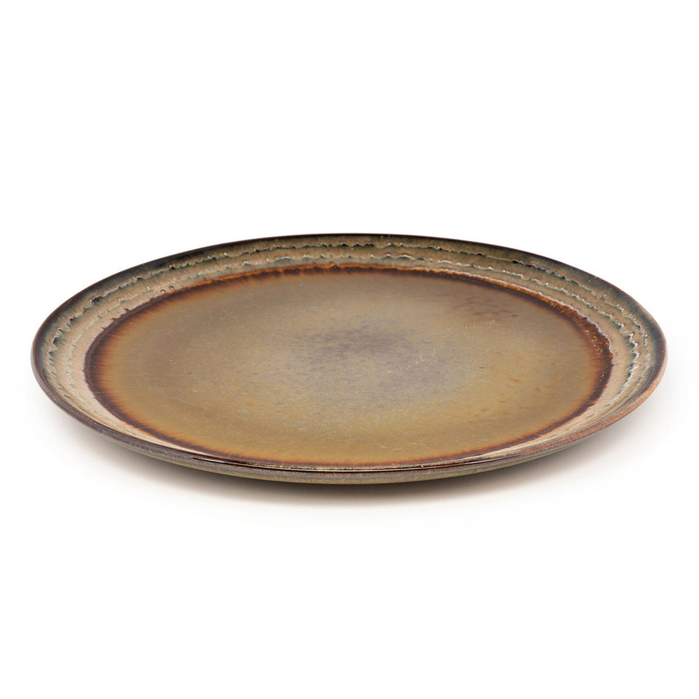 Multi-colored crackle glaze stoneware dinner plate