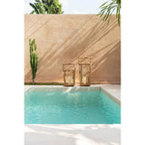 Teak wood rectangular lantern with carrying handle