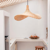 Beige woven rattan funnel-shaped pendant lampshade