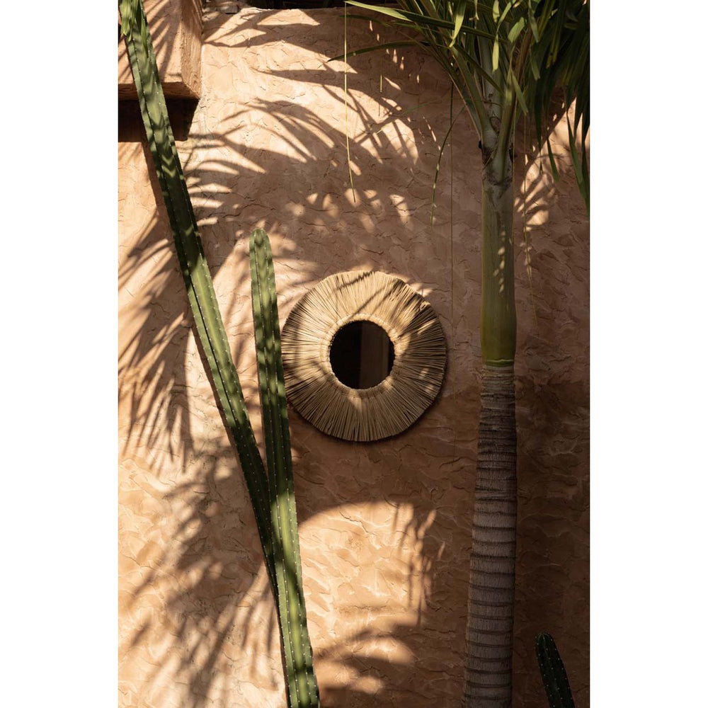 Natural grass framed round mirror