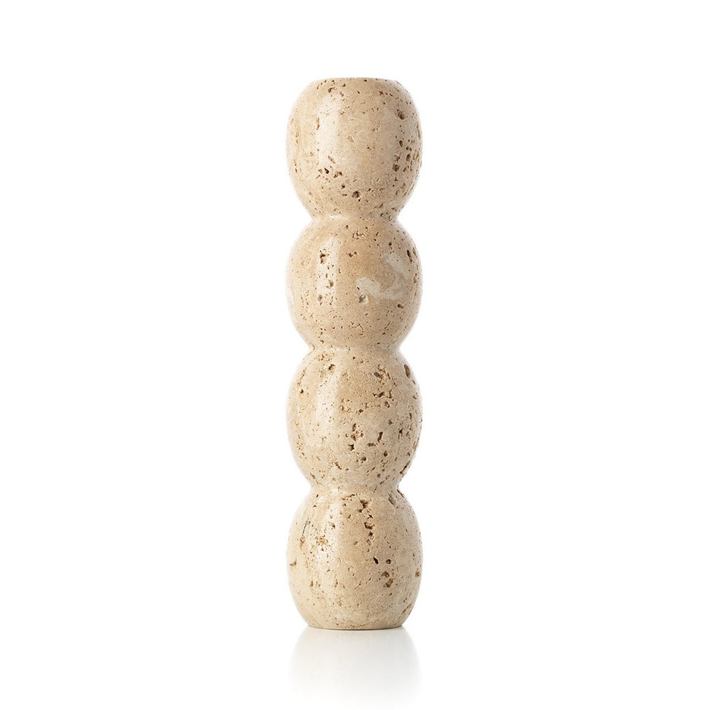 Beige travertine taper candle holder