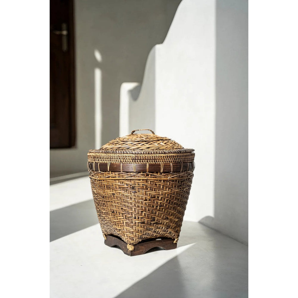Natural brown woven rattan storage basket