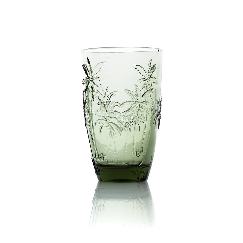 Green etched glass highball tumbler