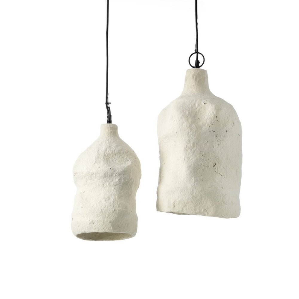 White papier-mâché pendant lamp with rounded sculptural shade