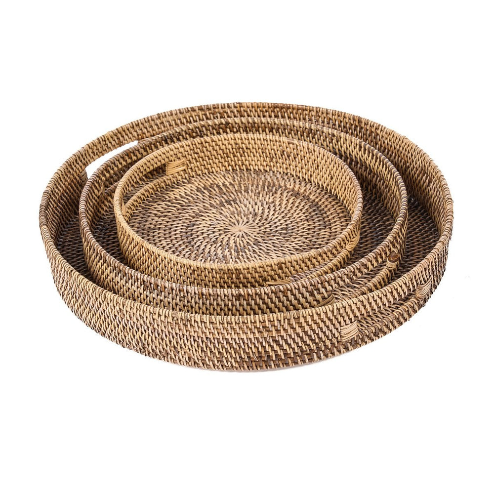 Natural brown handwoven rattan tray