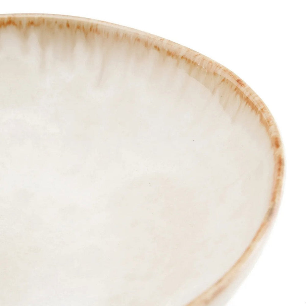 White stoneware pasta plate with burnt-umber rim