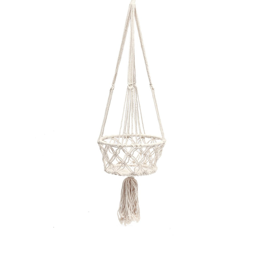 White cotton macrame plant holder