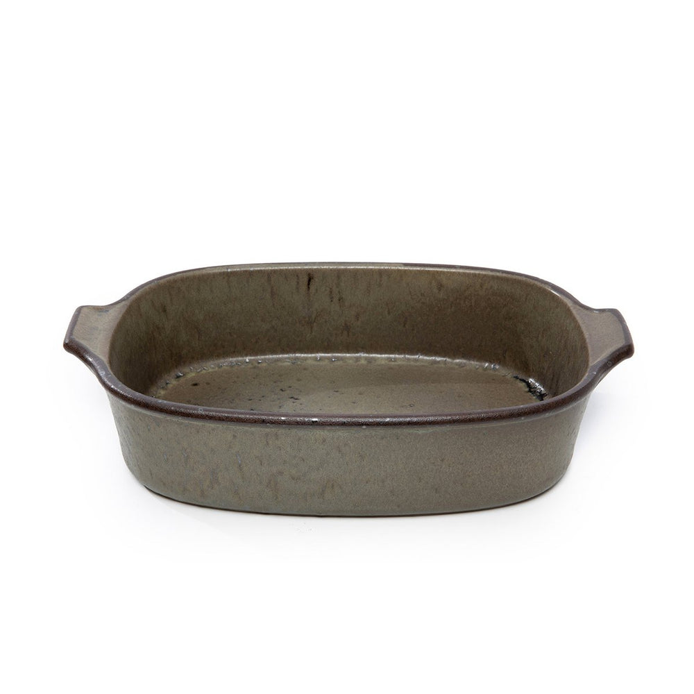 Green speckled stoneware oven tray