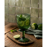 Green ripple glass wine glass