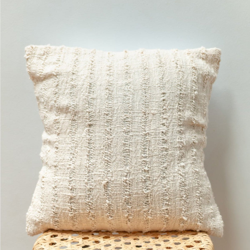 White handwoven cotton cushion cover with striped pattern