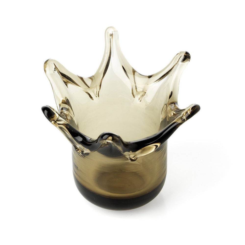 Smoke glass crown-shaped candle holder