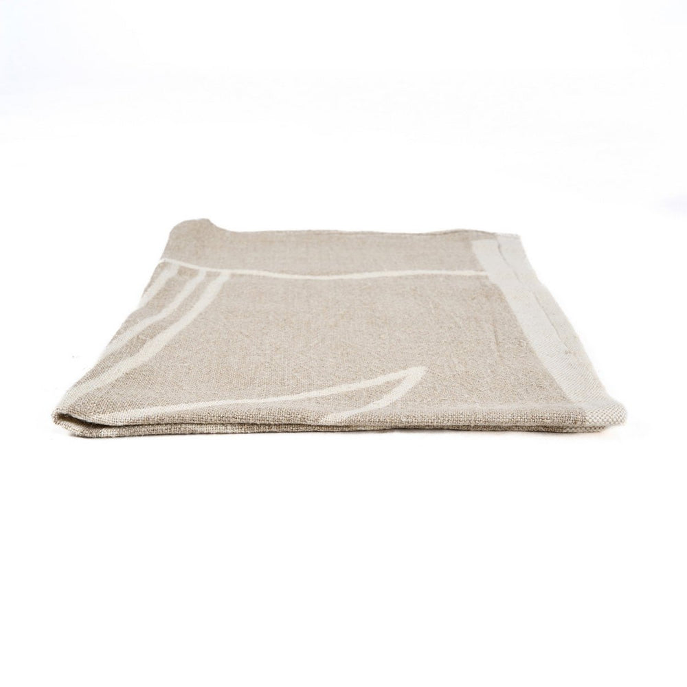 Natural white linen kitchen towel with palm tree print