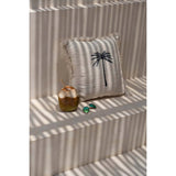 Black woven cotton cushion cover with palm leaf design