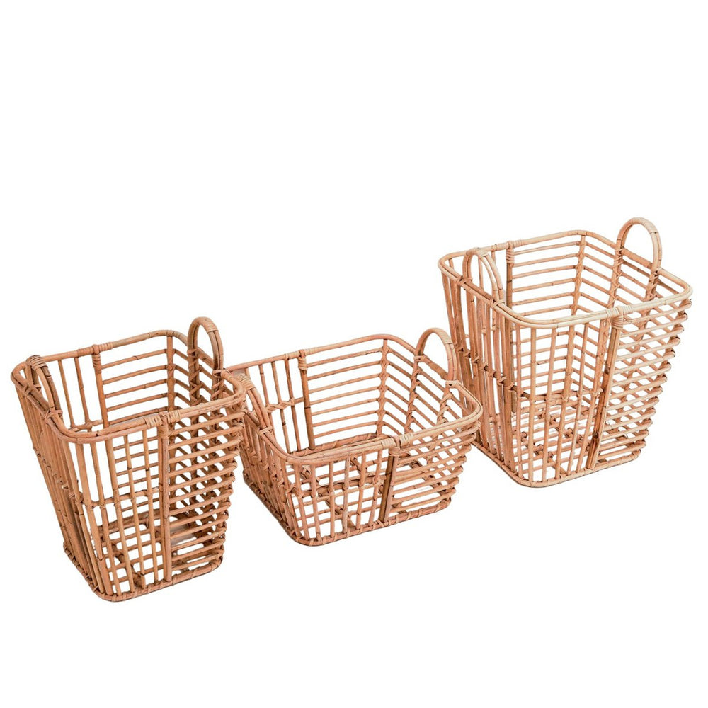 Beige woven rattan storage basket