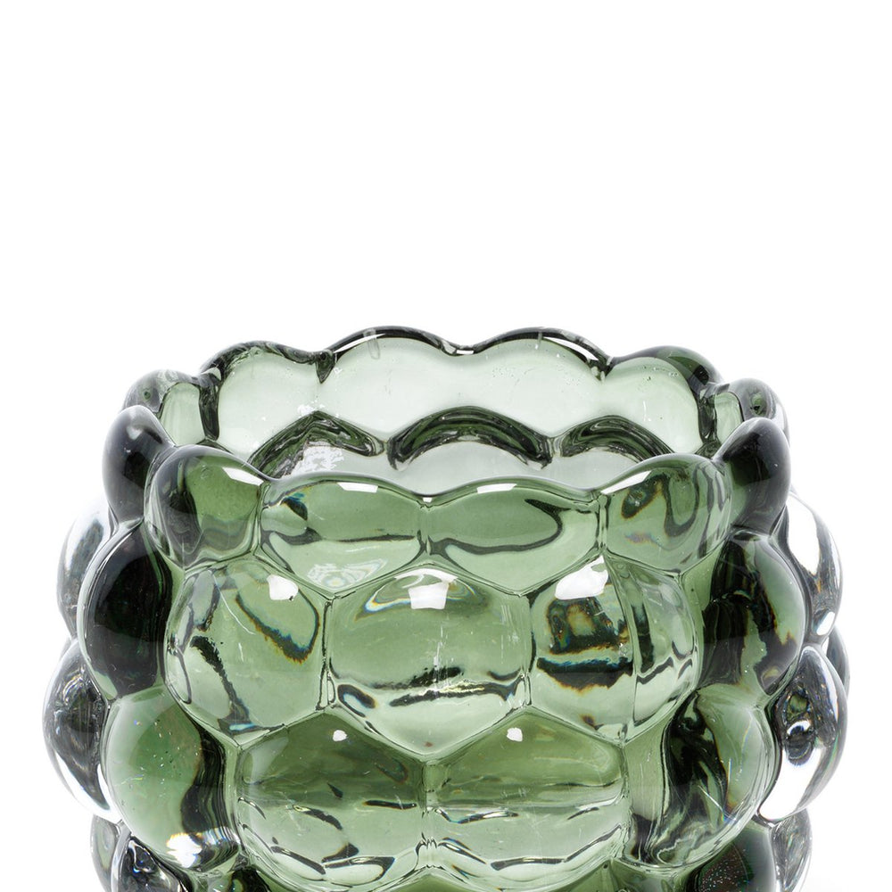 Green recycled glass bubble candle holder