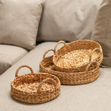 Beige woven water hyacinth tray with metal frame