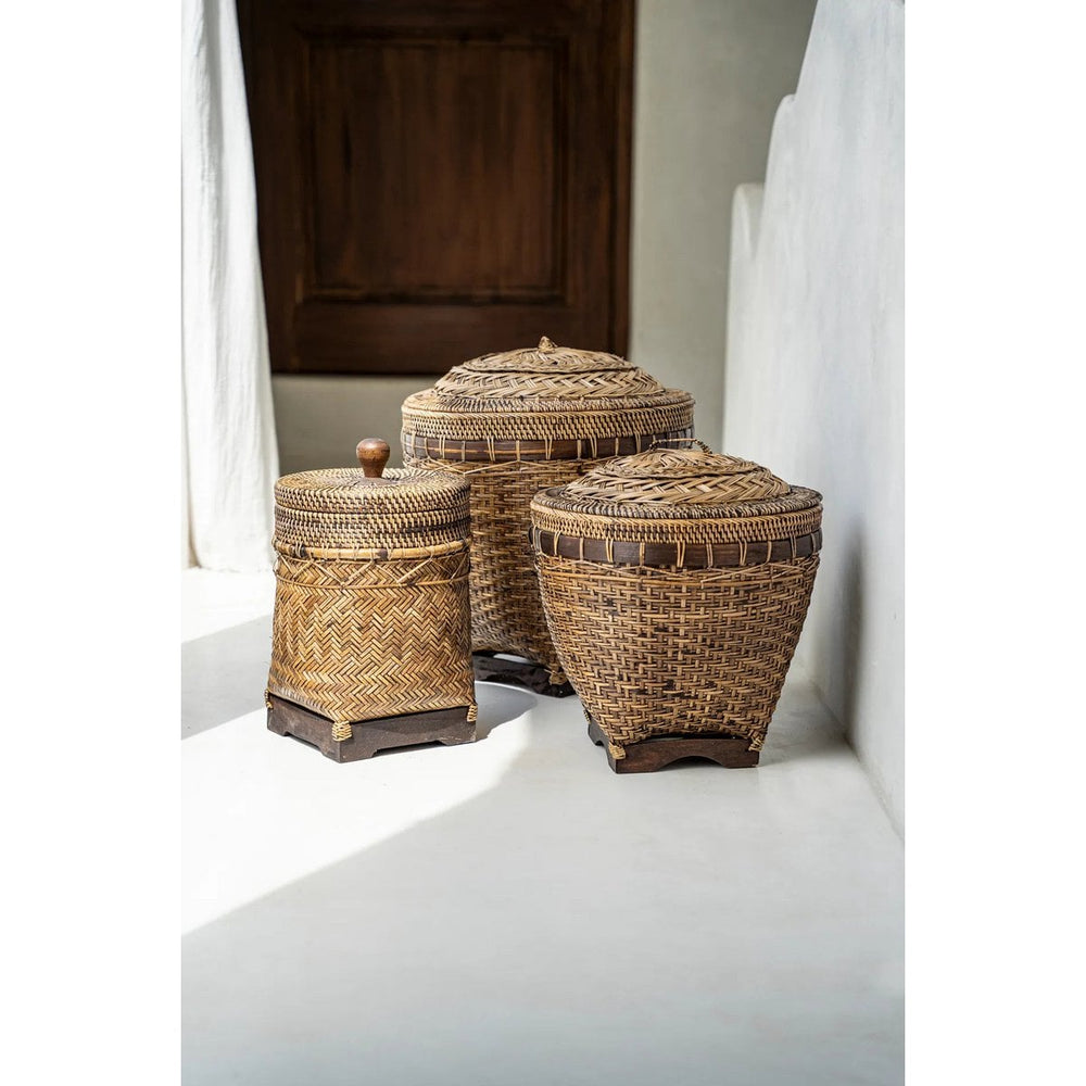 Natural brown woven rattan storage basket