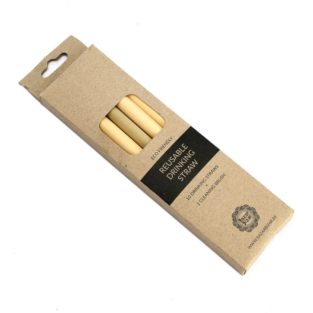 Natural bamboo straws set with cleaning brush