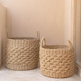 Beige woven seagrass storage basket