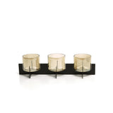 Black brass and glass triple candle holder