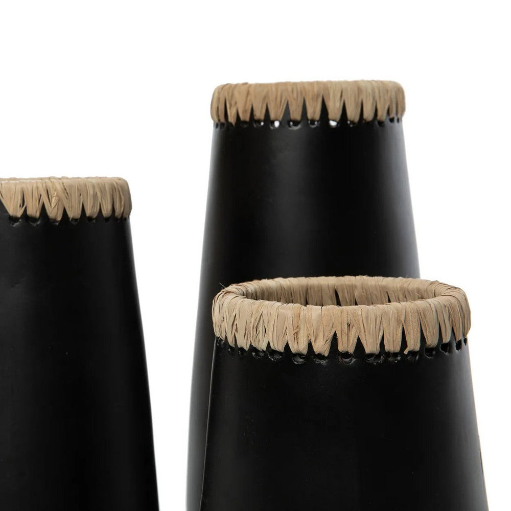 Black terracotta vase with raffia detail