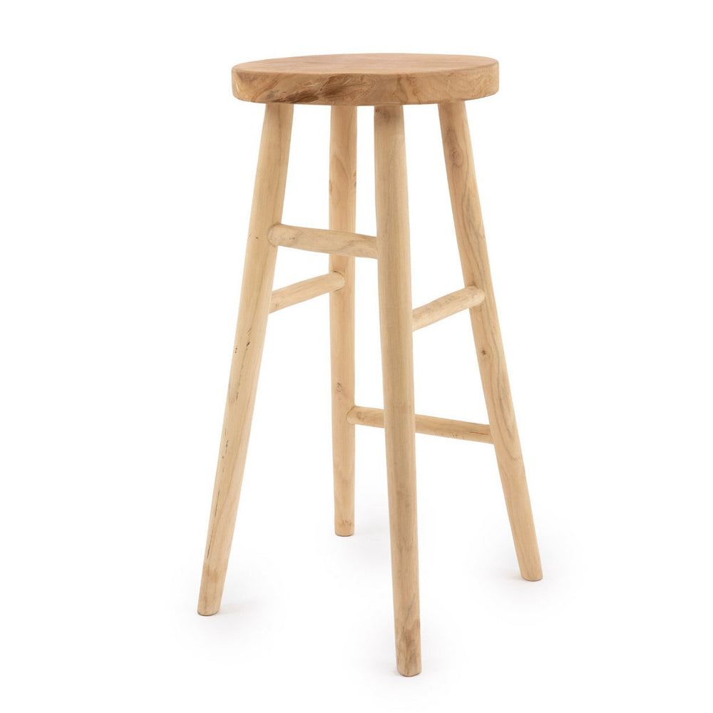 Natural teak wood bar stool with flared legs
