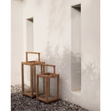Teak wood rectangular lantern with carrying handle