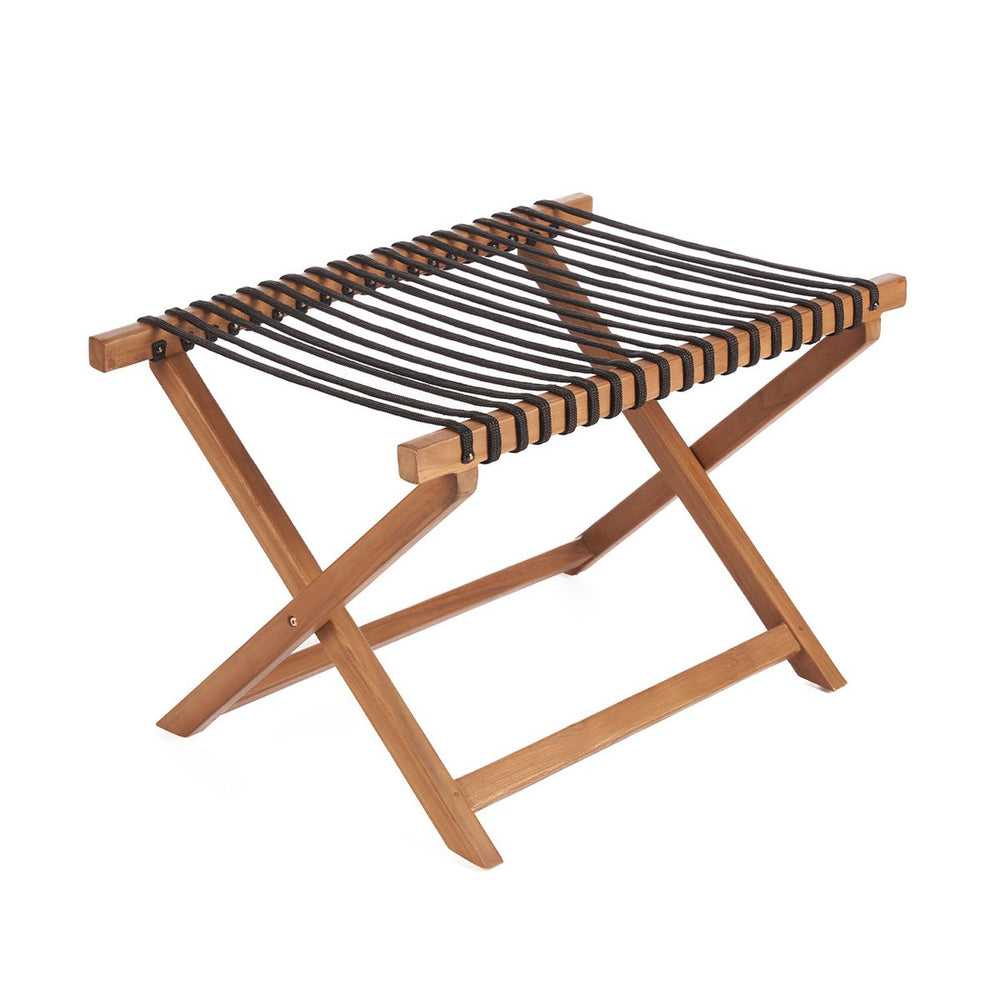 Natural wood foldable luggage rack with woven cord detailing