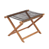 Natural wood foldable luggage rack with woven cord detailing