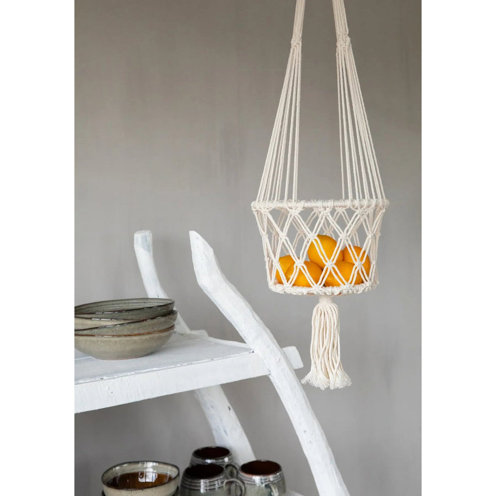 White cotton macrame plant holder