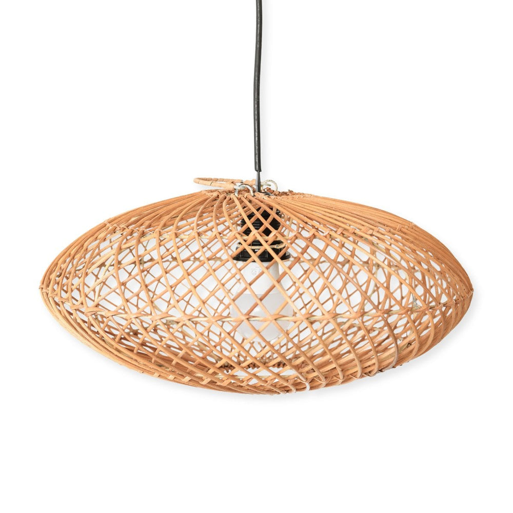 Beige woven rattan disc pendant lampshade