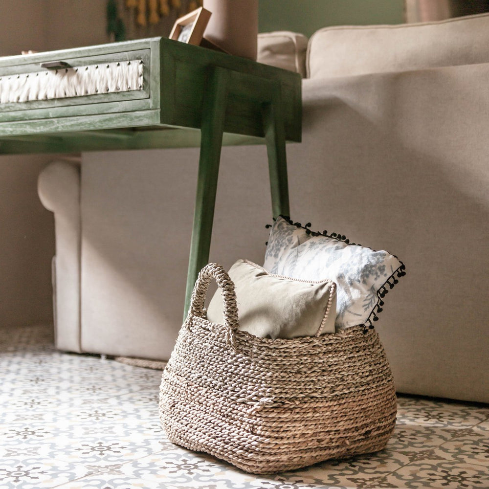 Natural woven storage basket made from banana fibre and seagrass